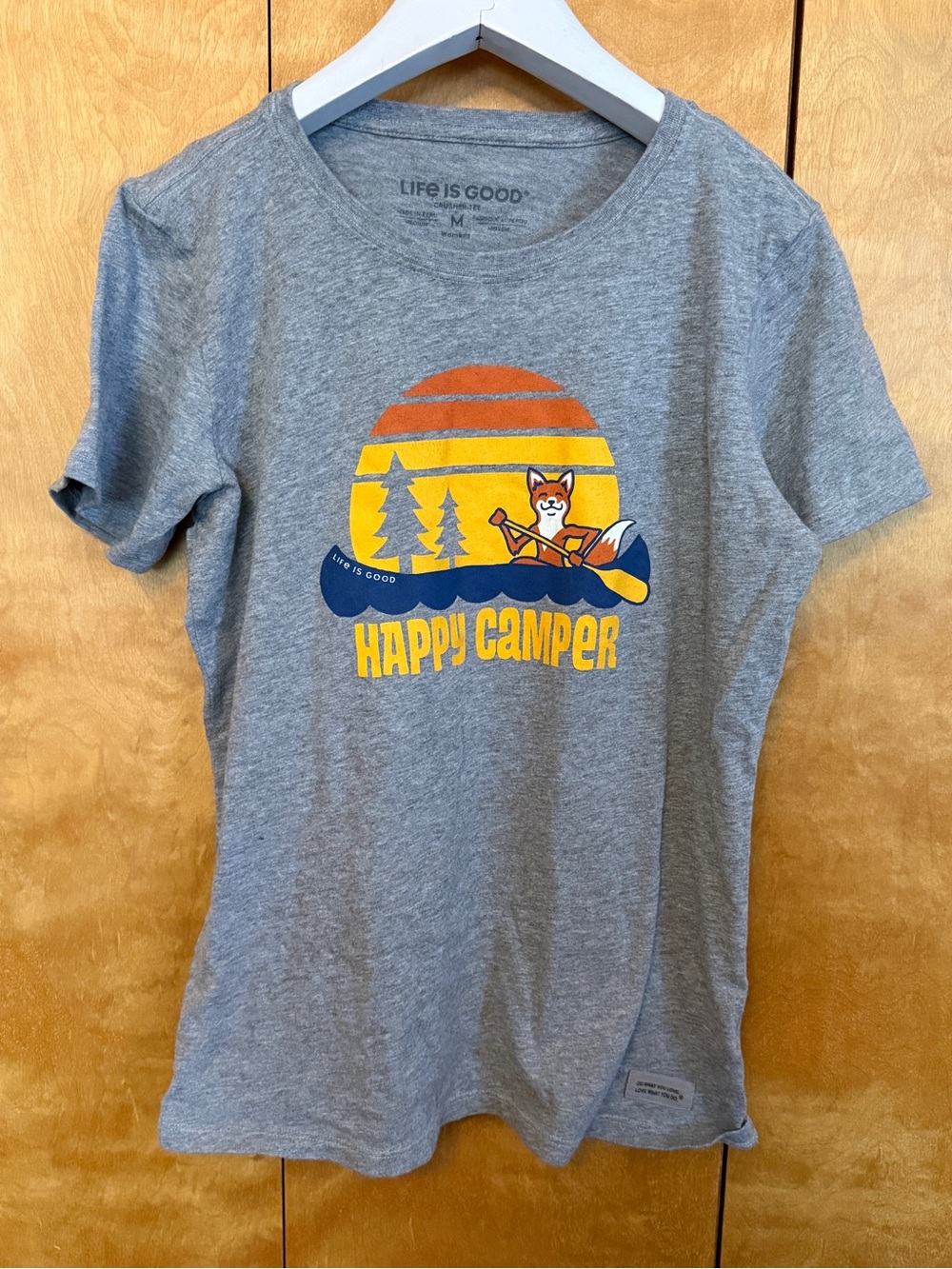 Life is Good Happy Camper Fox Graphic Tee - Gray Women size medium